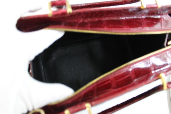 クロコダイル バッグ 本物 レッド ハンドバッグ ショルダー シャイニング加工