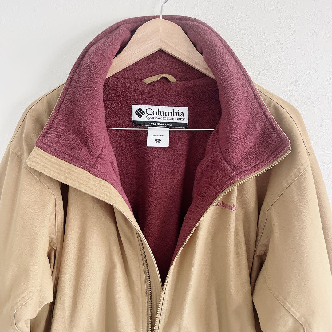 【美品】Columbia 【L】ジャンバー ブルゾン ベージュ/ボルドー メンズ