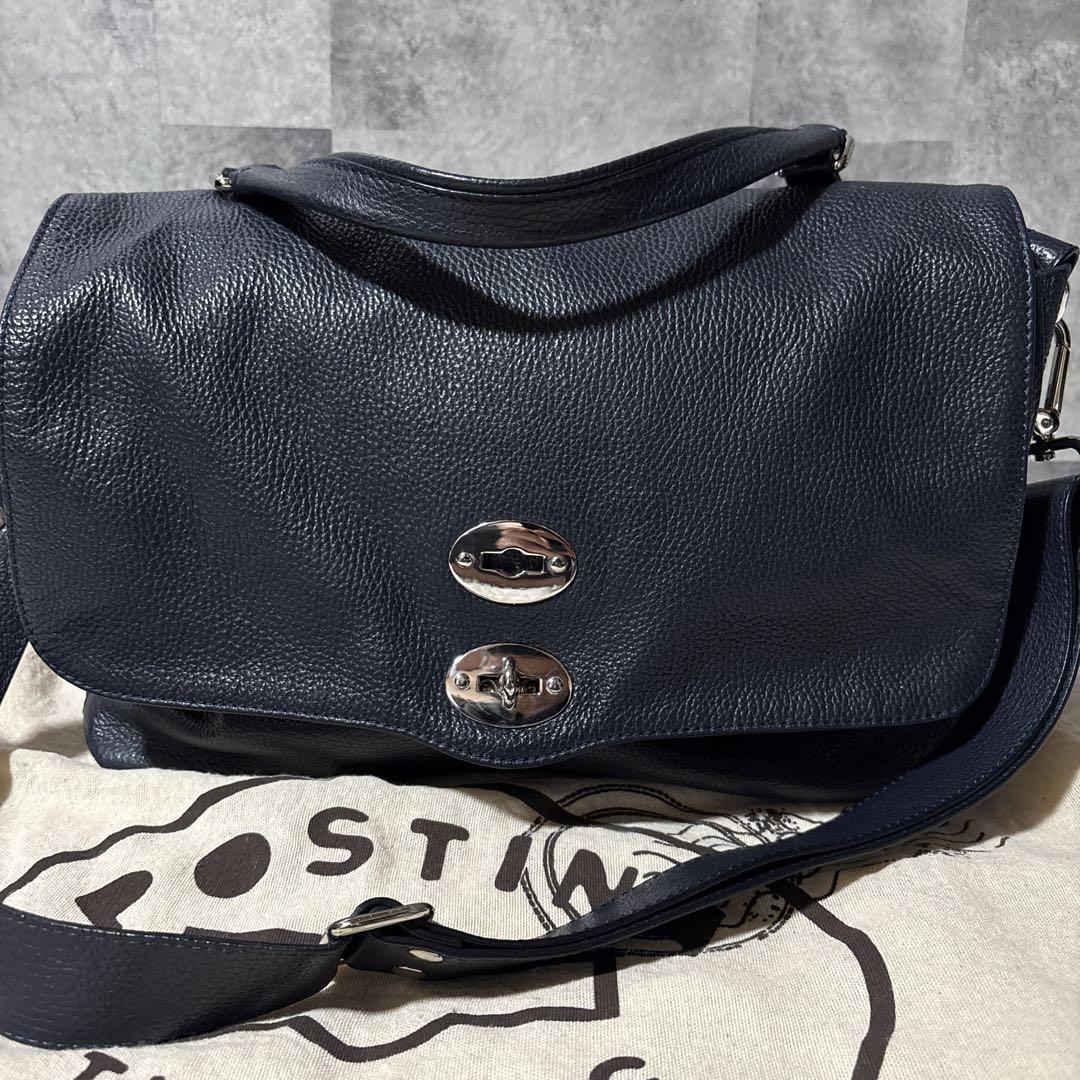 美品✨ザネラート ポスティーナ M+ 2way 2室 シボ革 ネイビー　レザー