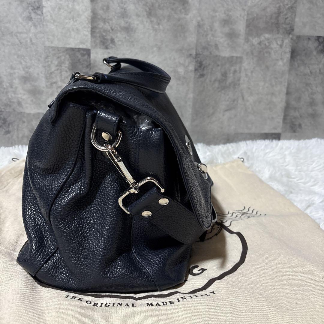 美品✨ザネラート ポスティーナ M+ 2way 2室 シボ革 ネイビー　レザー