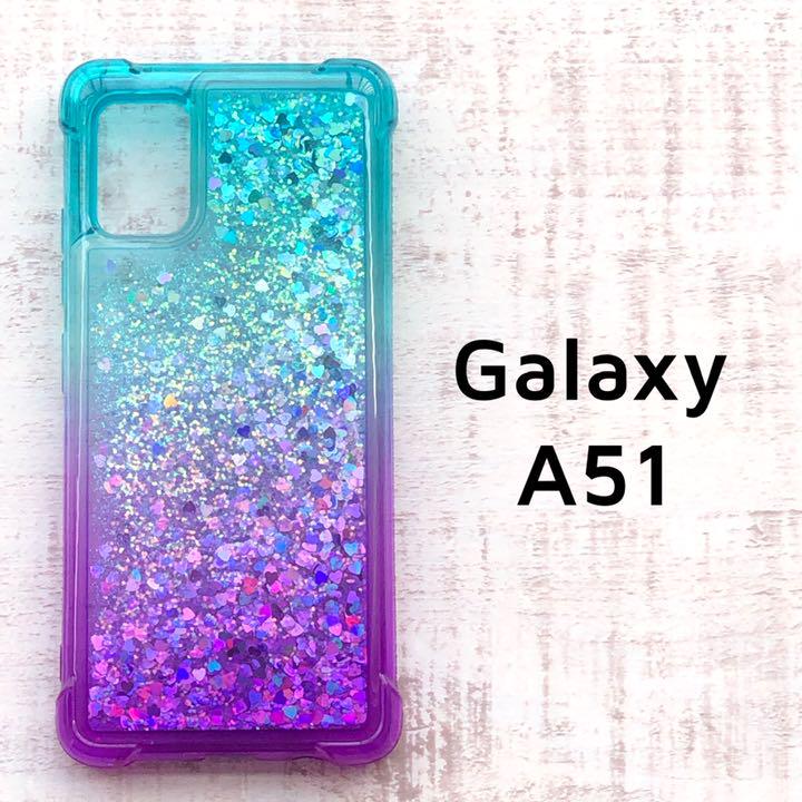 Galaxy A51 5G グリーン パープル キラキラ ソフトケース