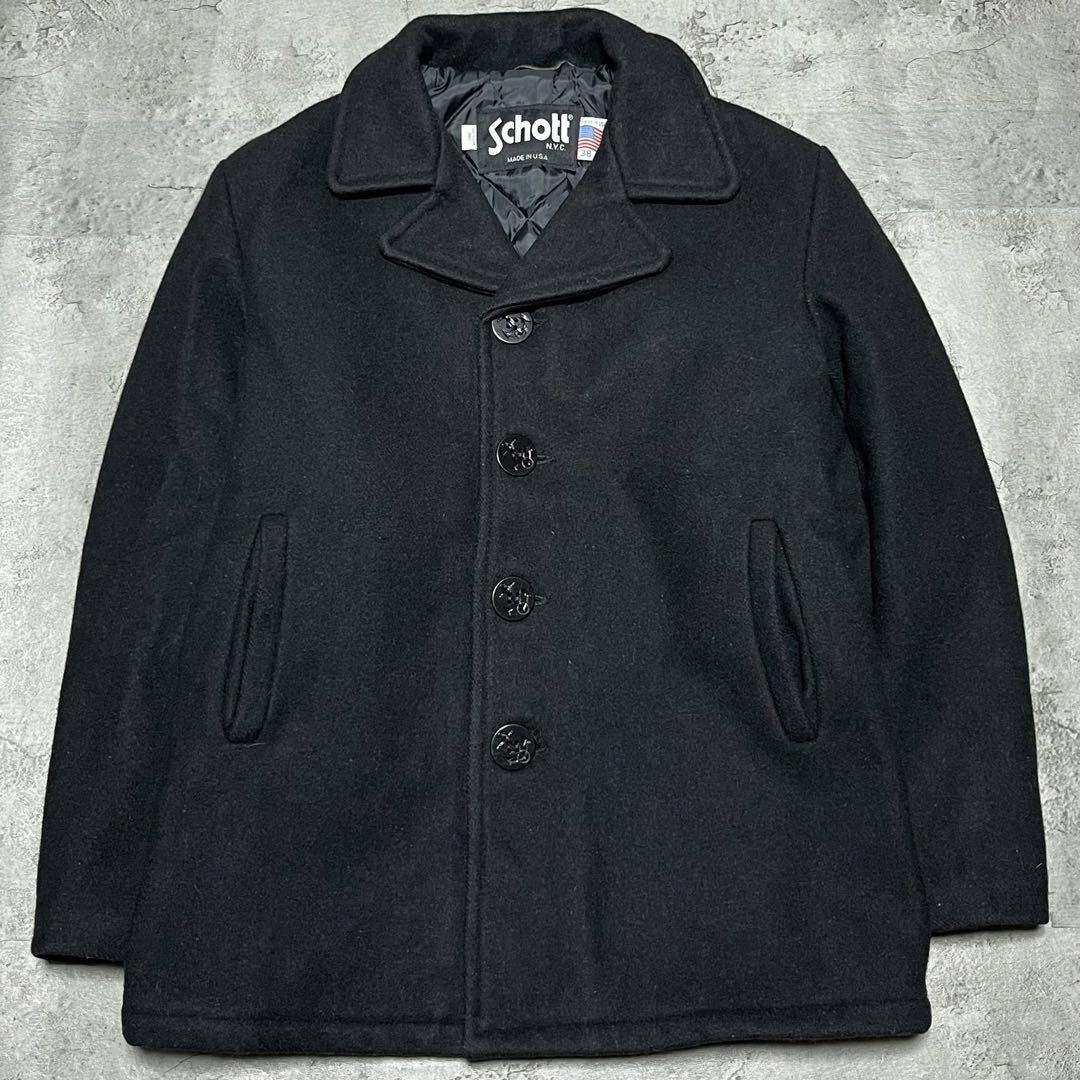 美品✨️SCHOTT ショット Pコート キルティング 肉厚 ブラック　38 Schott N.Y.C ショット SCHOTT 740B ボーイズ ウール ダブル