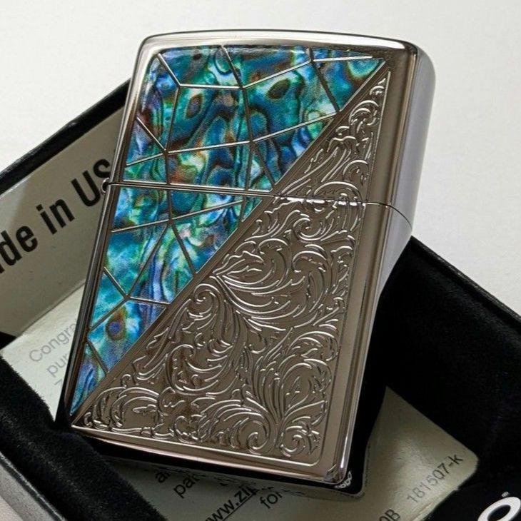 グリーンマーブル✧アラベスクzippo　ブラックニッケル　新品　送料無料　ジッポ