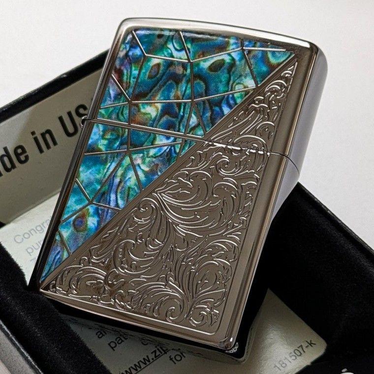 グリーンマーブル✧アラベスクzippo　ブラックニッケル　新品　送料無料　ジッポ
