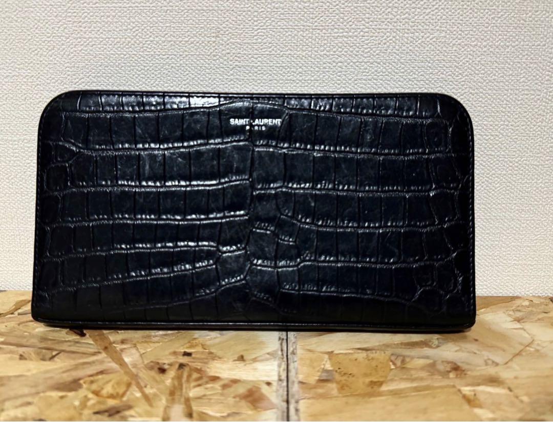 サンローラン SAINT LAURENT 財布 長財布 クロコ調 型押し レザー