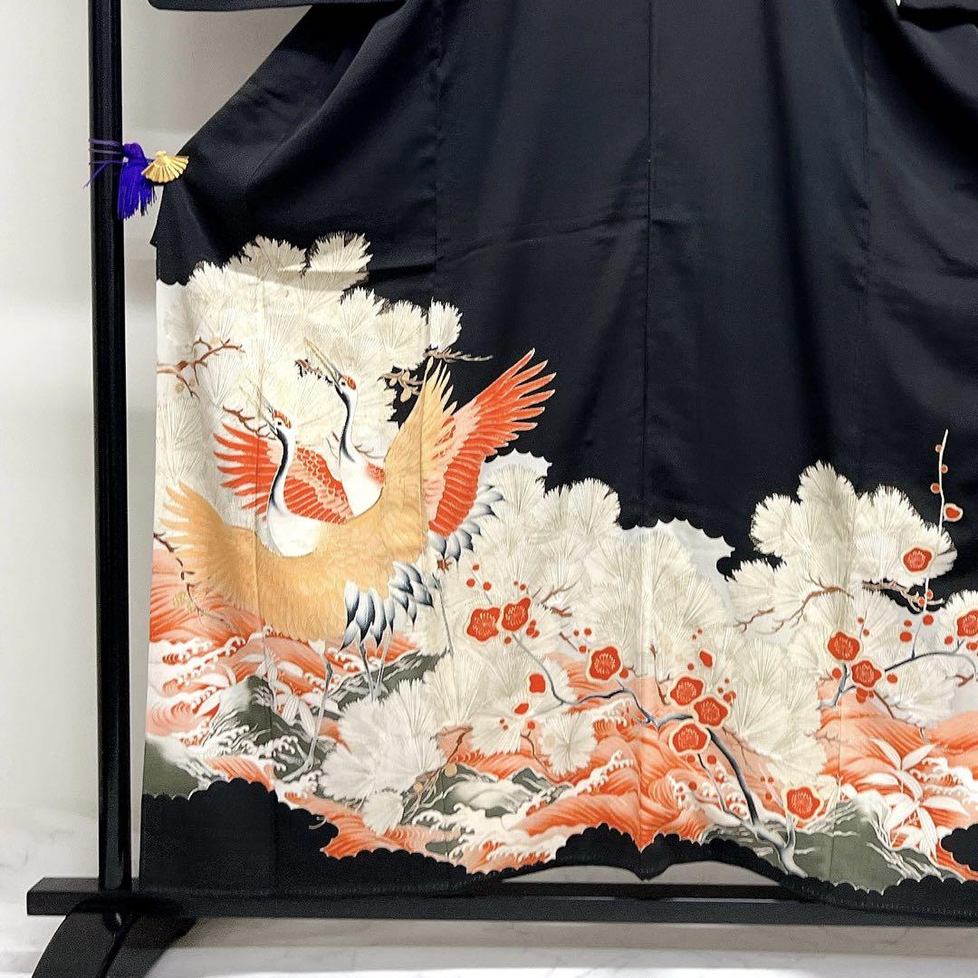 第一ネット 波 松竹梅 鶴 金糸 刺繍 黒留袖 アンティーク 五つ紋 012k 着物 着物・浴衣