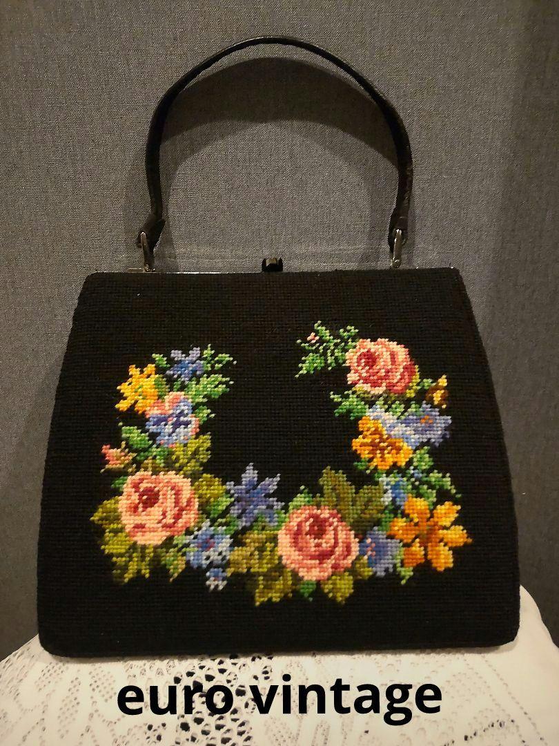 フランスアンティーク プチポワン バッグ ニードルポイント 刺繍ヴィンテージ
