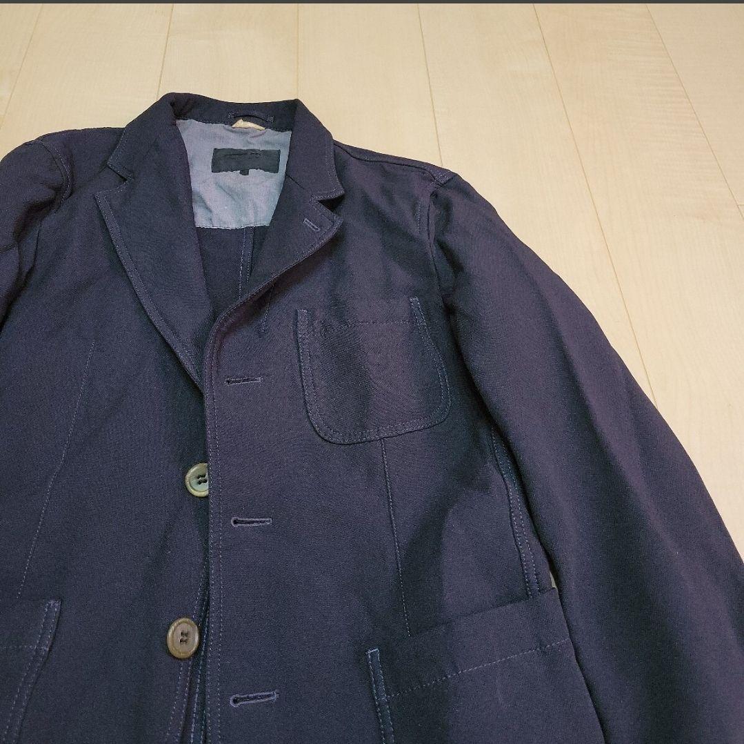 美品 COMME des GARCONS ポリ縮 丸襟 ジャケット 二重 紺