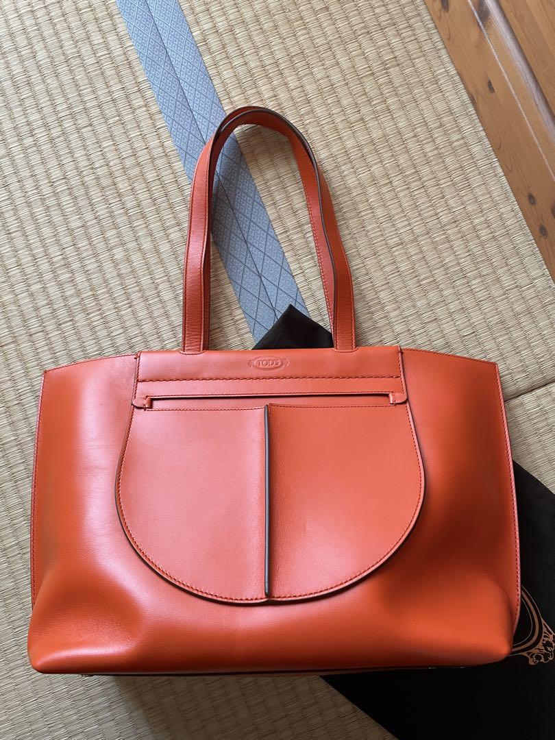 【新品】TOD’S トッズ Tascaレザーオレンジトートバッグ