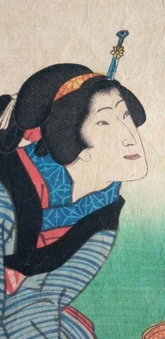 浮世絵、役者絵三枚綴りか二枚綴りの内の1枚売り、豊原国周画