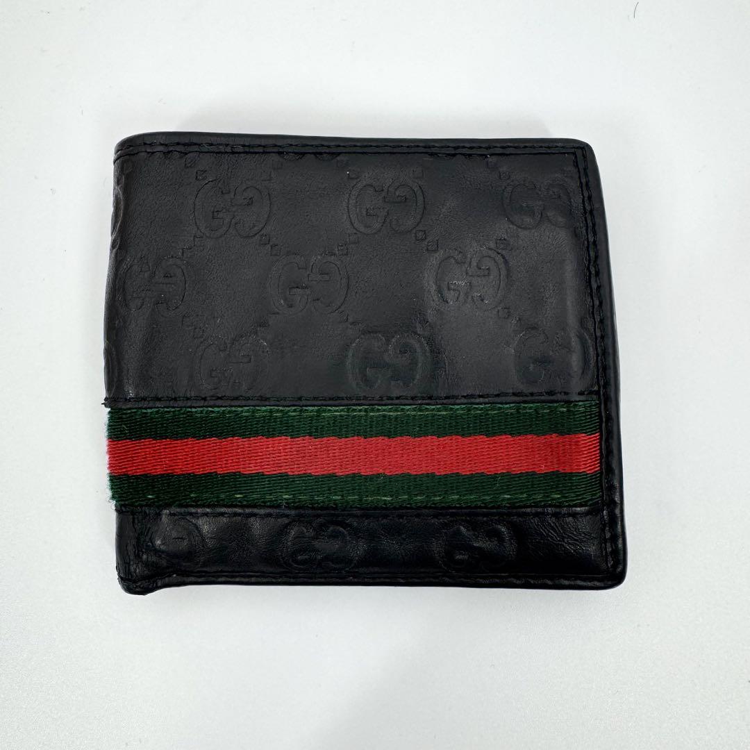 ✨鑑定済・良品✨GUCCI 二つ折り財布 シマ シェリーライン GG柄 ブラック