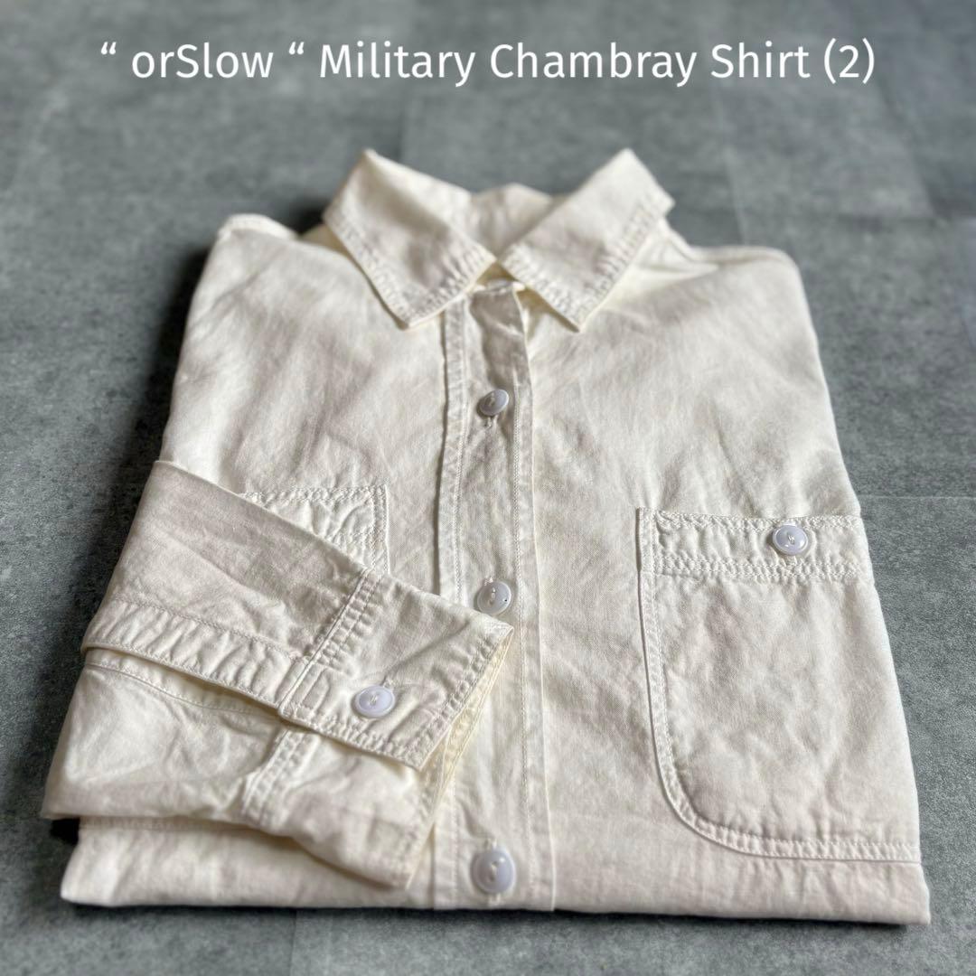 【美品】オアスロウ US.NAVY シャンブレーシャツ オフホワイト ミリタリー