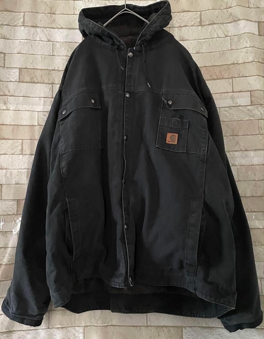 カーハート ダックジャケット メキシコ製 裏ボア 革タグ ブラック 3XL