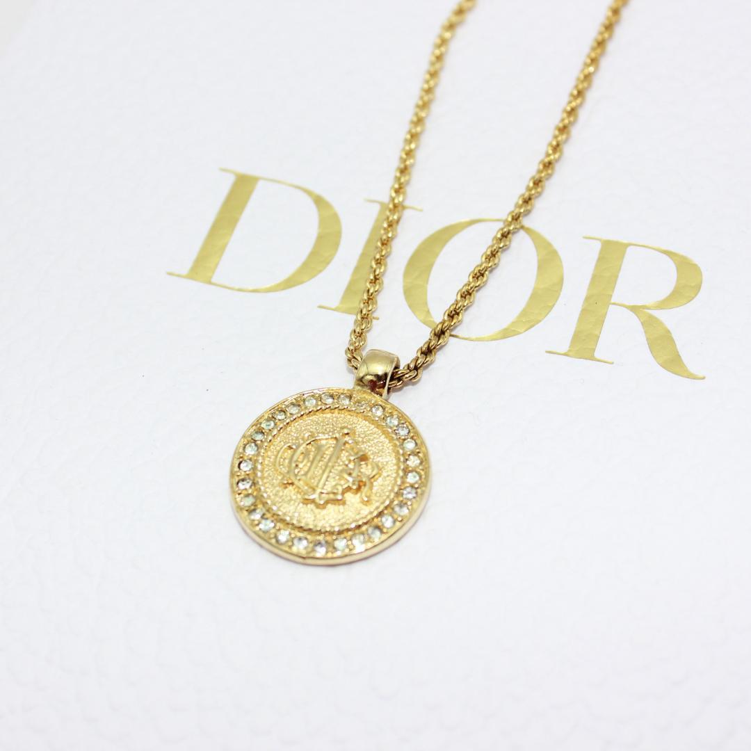 美品 Dior ディオール エンブレム ロゴ ストーン ゴールド ネックレス