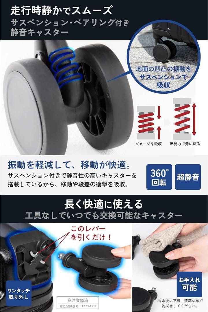 サスペンション付スーツケース Sサイズ 機内持ち込み 隠しフック機能