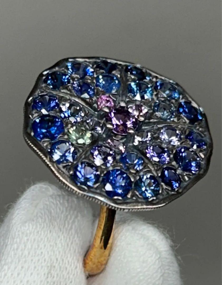 希少ビンテージ 超豪華フラワー ヨーロッパ リング K18 925 4.18ct