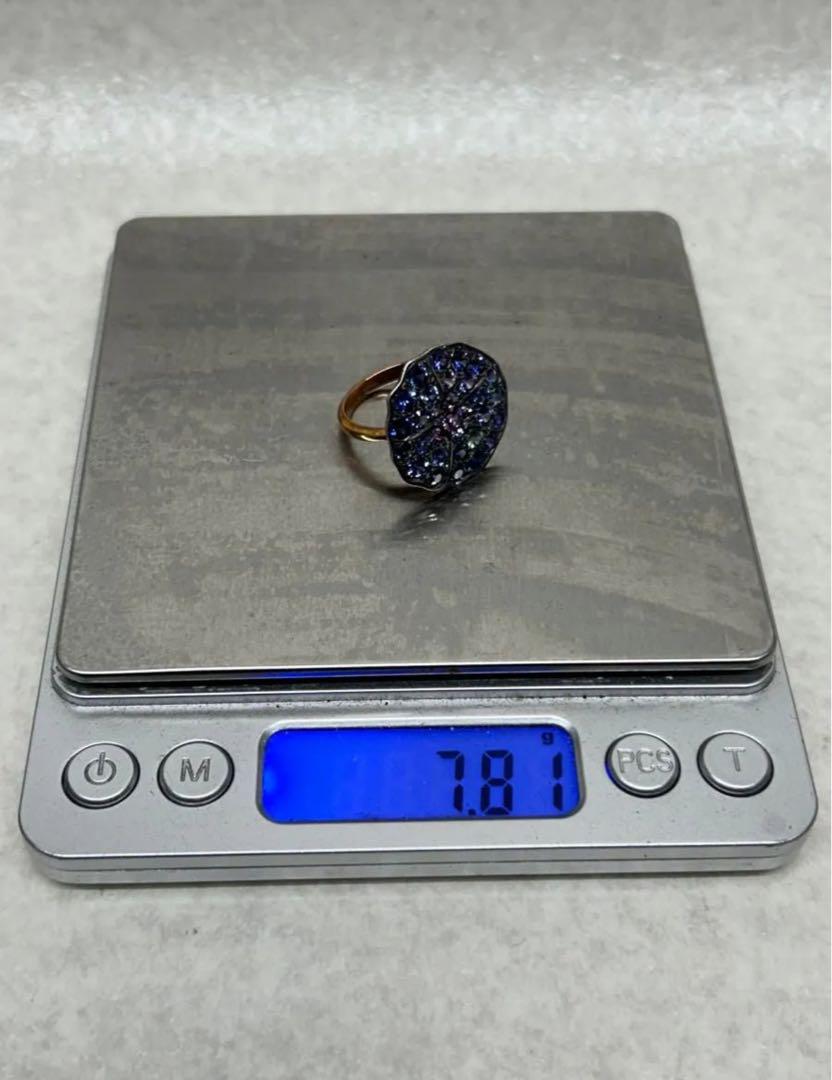 希少ビンテージ 超豪華フラワー ヨーロッパ リング K18 925 4.18ct