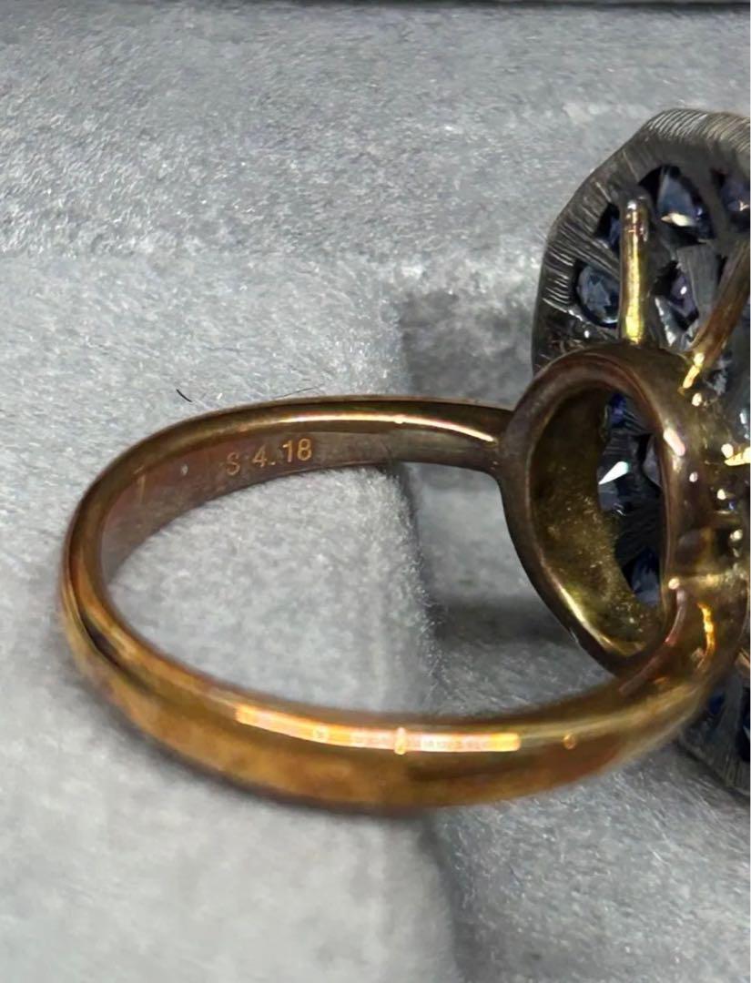 希少ビンテージ 超豪華フラワー ヨーロッパ リング K18 925 4.18ct