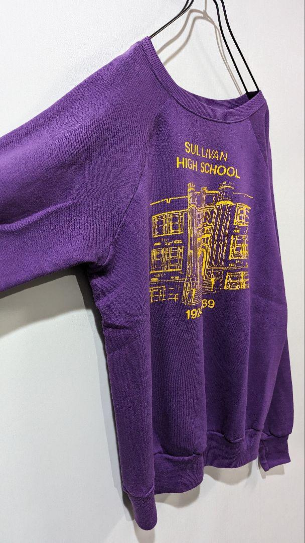 プリントスウェット　80's　USA　古着　パープル　ラグラン　ロゴ　PA92