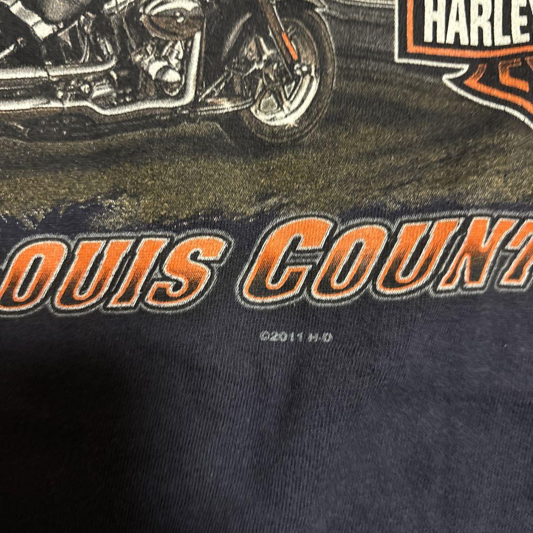 HARLEY DAVIDSON Tシャツ ポケT 紺 ボックス 両面プリント