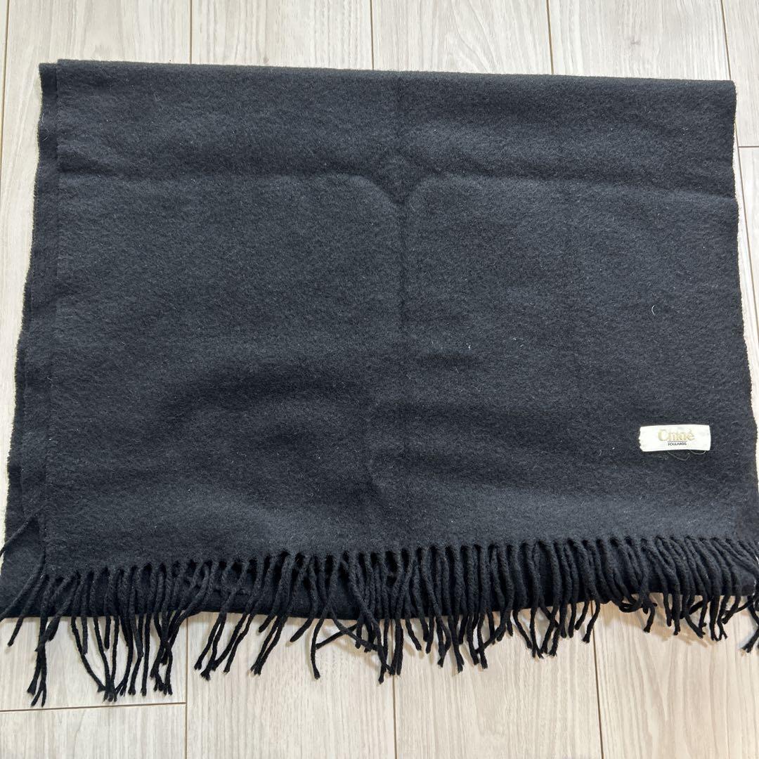 Chloé ブラック フリンジ マフラー Chloé クロエ マフラー 黒 ストール フリンジつき Chloe - 小物