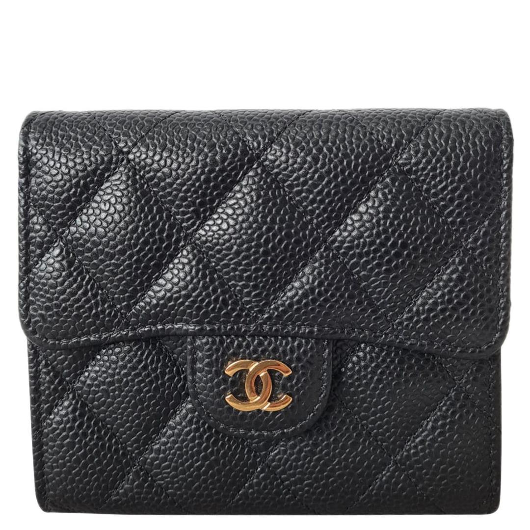 CHANEL ブラック レザー 三つ折り財布 CHANEL ブラック レザー 三つ折り財布
