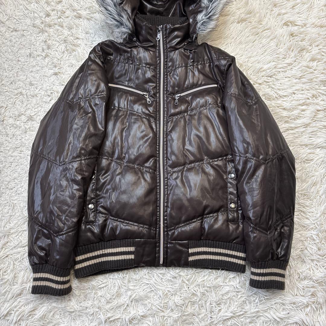 00s Y2K N2B 短丈 ファーダウンジャケット ギャル男 お兄系 光沢 ギャル男 お兄系 光沢 00s Y2K N2B 短丈 ファーダウンジャケット M