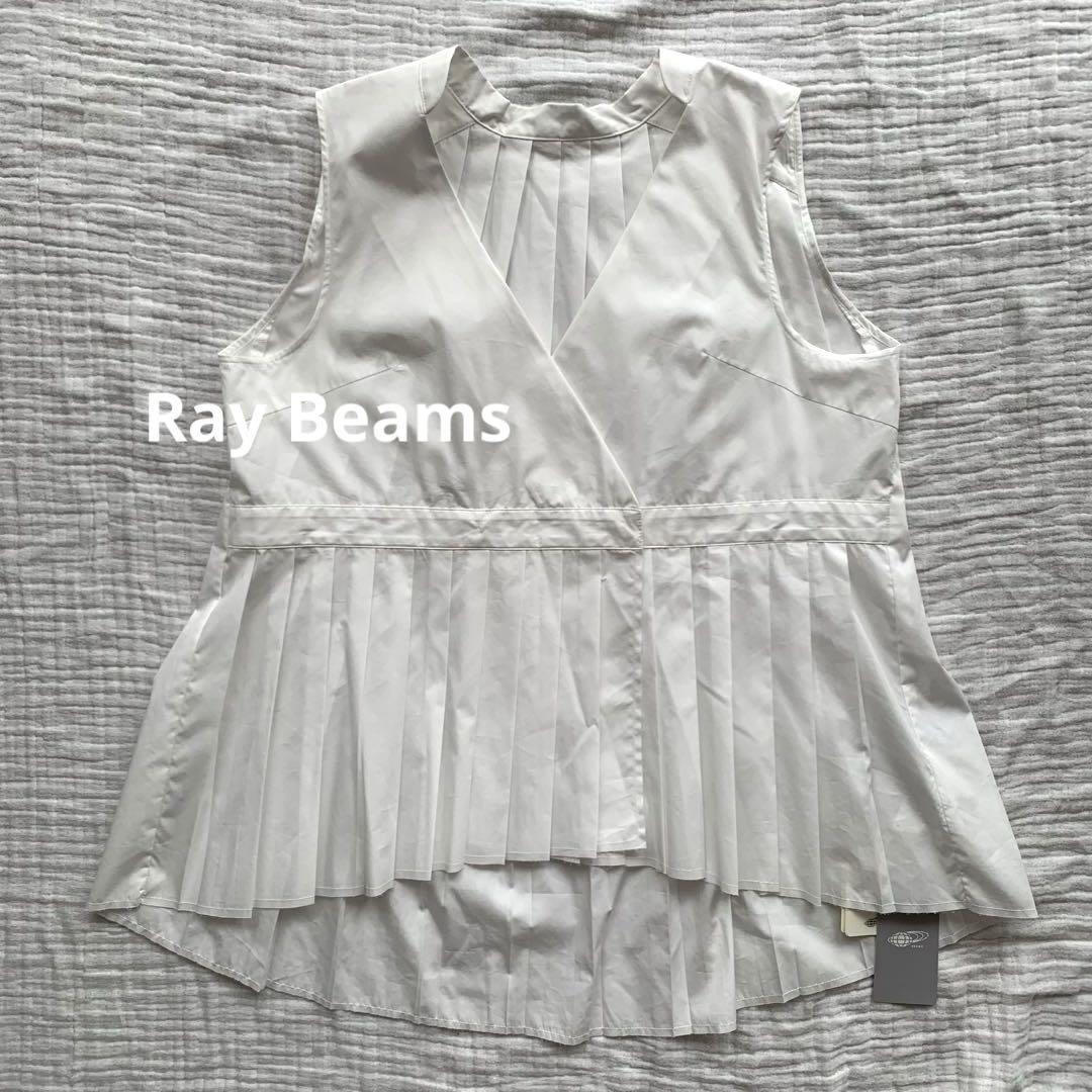 未使用 Ray Beams RBS ラップ プリーツ ノースリーブブラウス 白