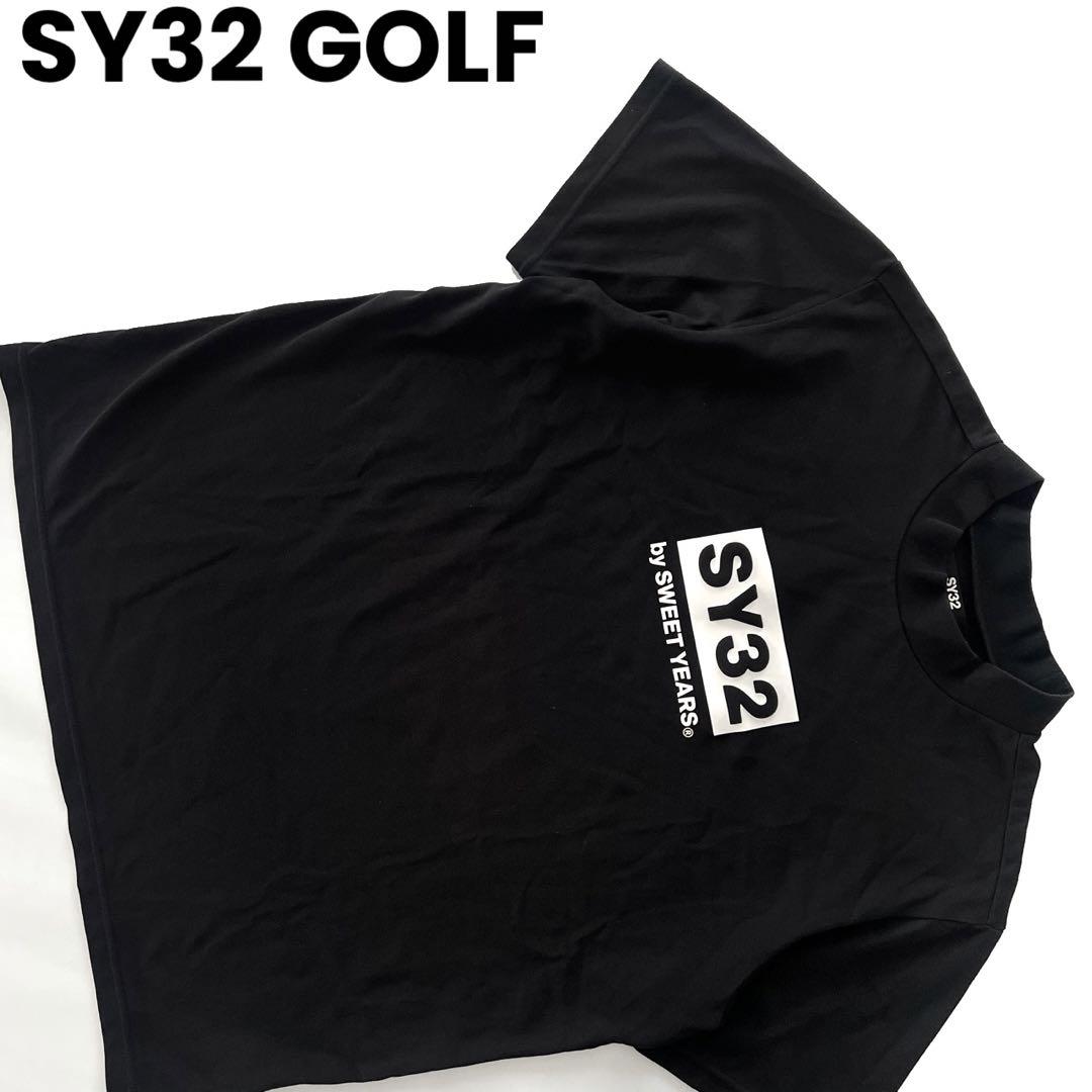 SY32 GOLF ロゴ 半袖シャツ 黒 L モックネック ゴルフ