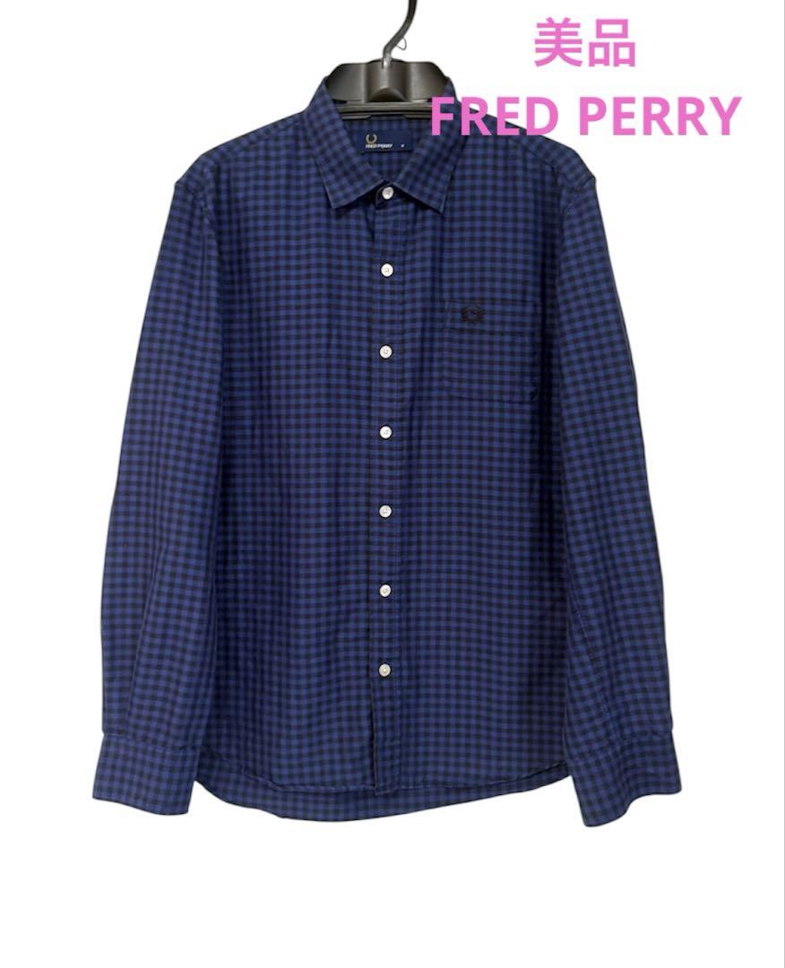 美品　FRED PERRY チェックシャツ　ネイビー×ブラック