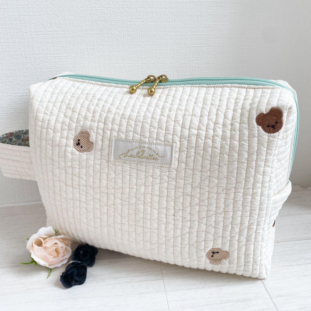 ヌビ おむつポーチ クマ刺繍ヌビ リバティタナローン ハンナ