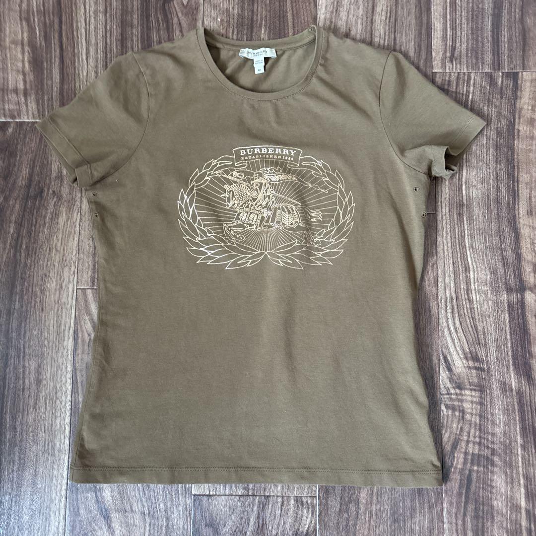 美品　BURBERRY オリーブ色 ロゴプリント 半袖Tシャツ