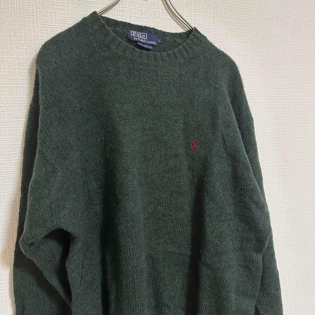 【訳あり】ラルフローレン　刺繍ロゴ　セーター　ニット　緑　L