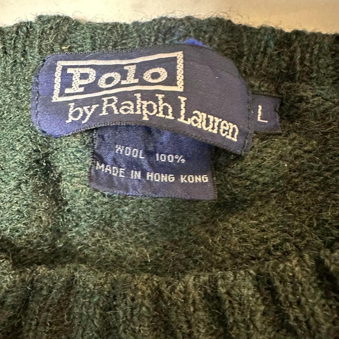 【訳あり】ラルフローレン　刺繍ロゴ　セーター　ニット　緑　L