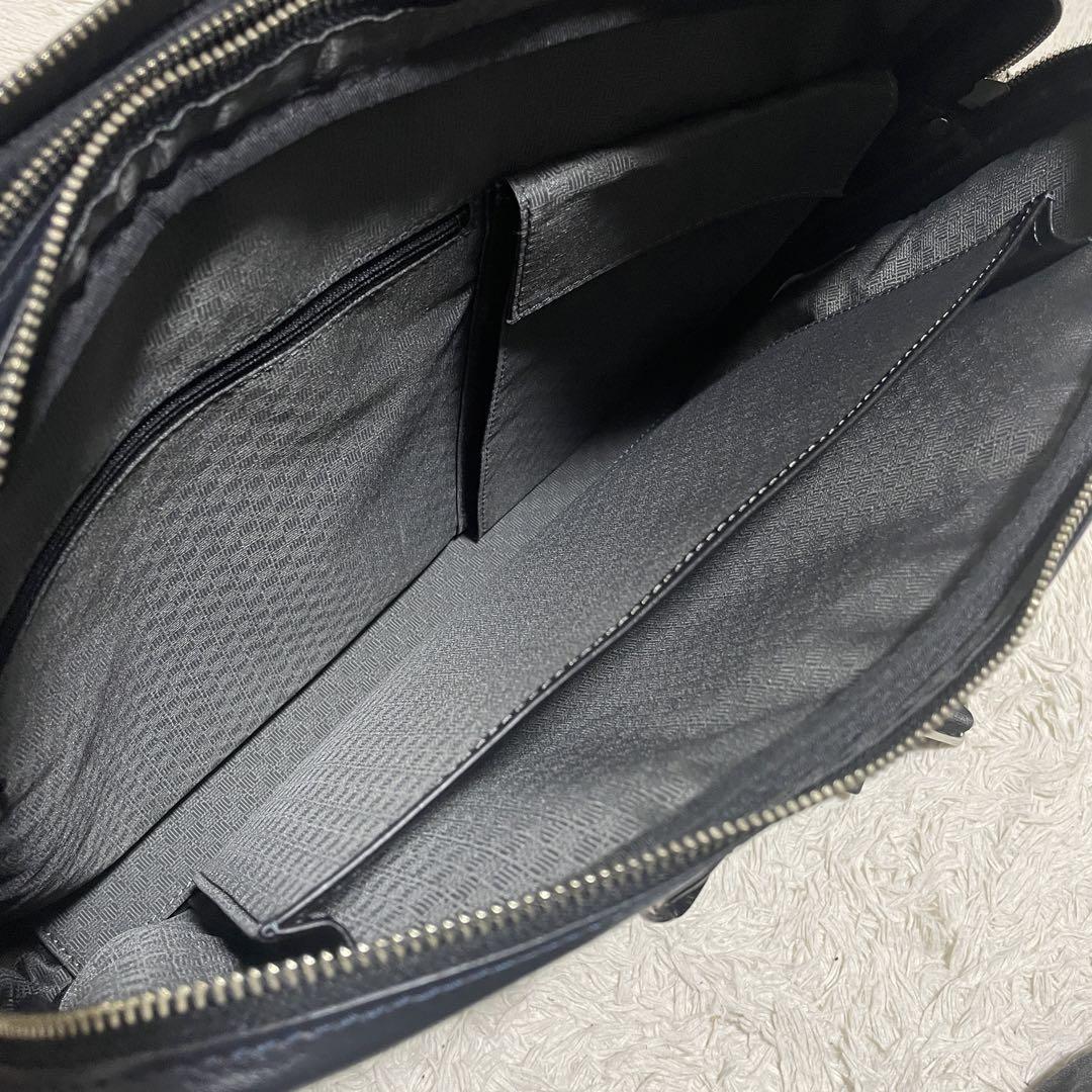 【美品】ランバンコレクション レザー 2way ブリーフケース ロゴ 紺×黒
