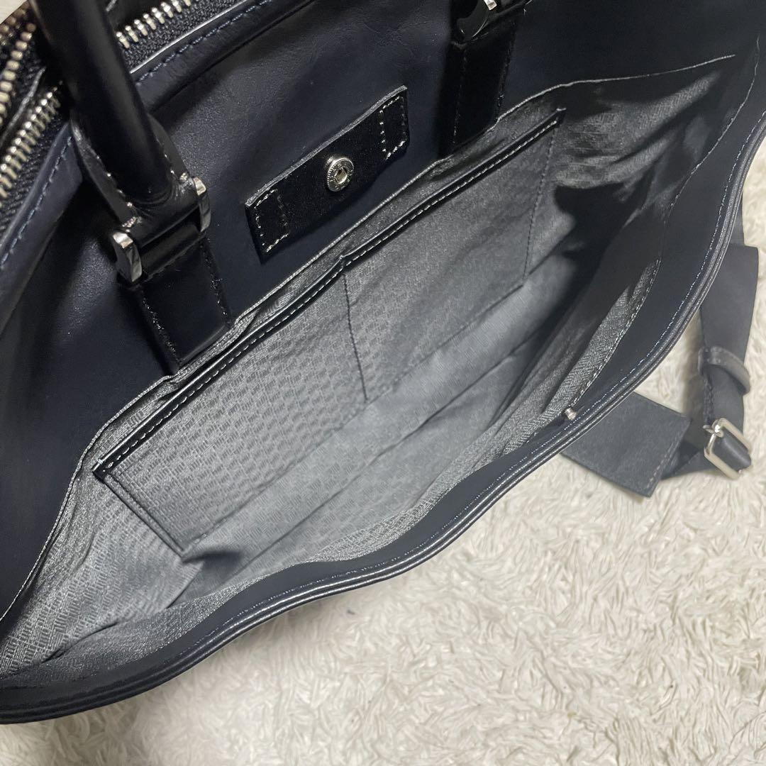 【美品】ランバンコレクション レザー 2way ブリーフケース ロゴ 紺×黒