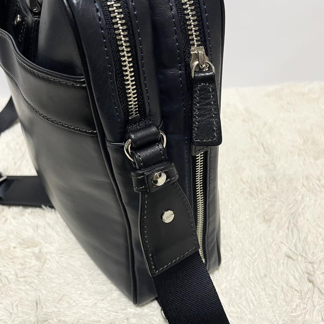 【美品】ランバンコレクション レザー 2way ブリーフケース ロゴ 紺×黒