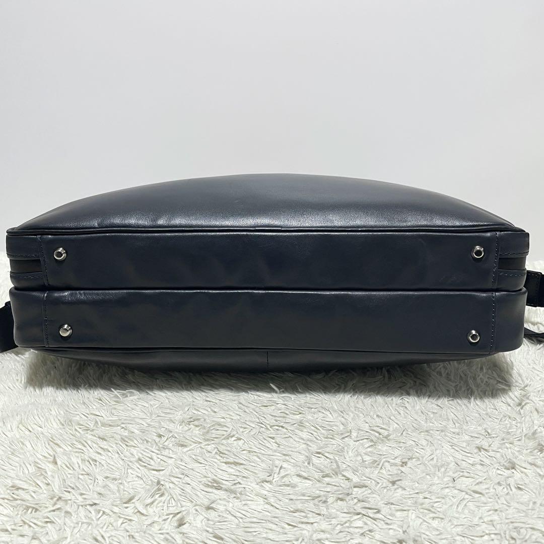 【美品】ランバンコレクション レザー 2way ブリーフケース ロゴ 紺×黒