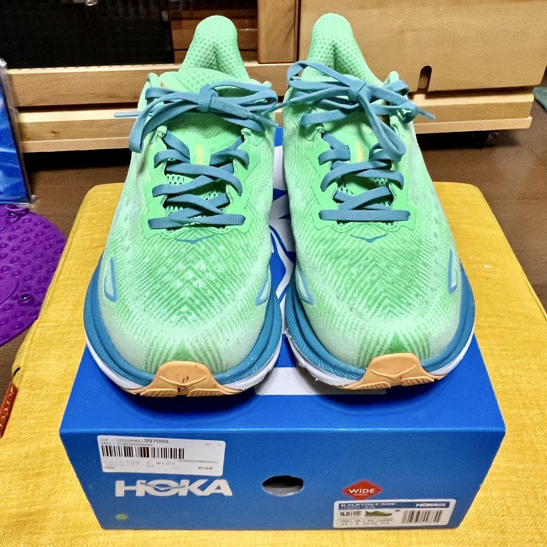HOKA ONEONE クリフトン9 ワイドライトグリーン