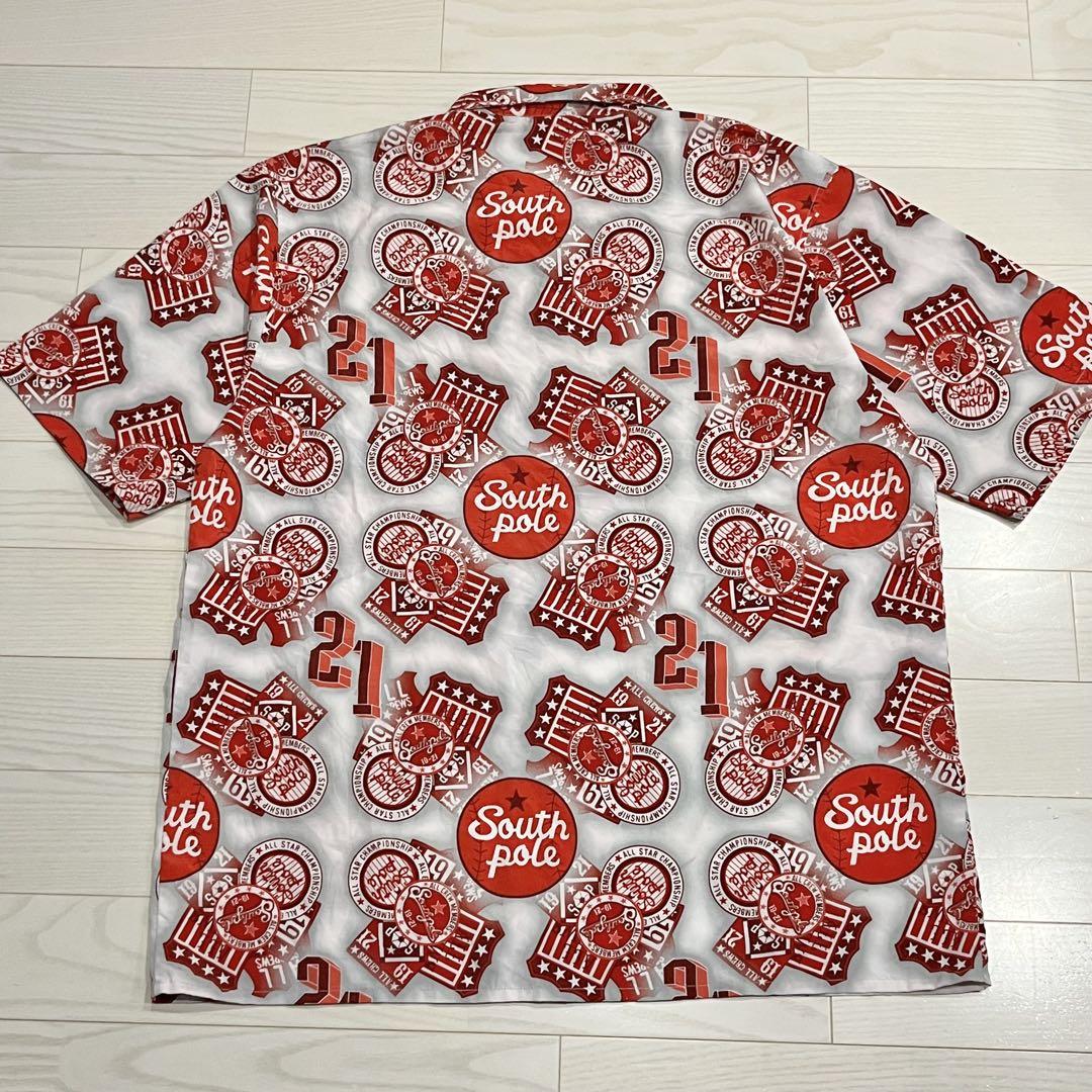 SOUTH POLE サウスポール　メタリックベースボールシャツ　赤　XXL サウスポール South Pole 半袖シャツ 総柄 柄シャツ XLサイズ