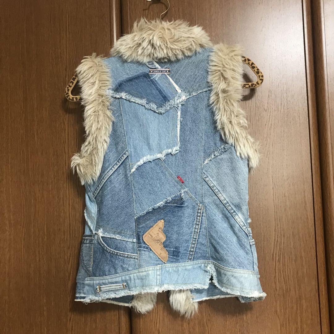 ジャングルキャット LEVI’S リメイク ファー ベスト デニム 稀少 レア 画像2