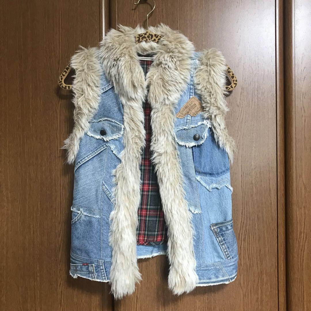 ジャングルキャット LEVI’S リメイク ファー ベスト デニム 稀少 レア 画像3
