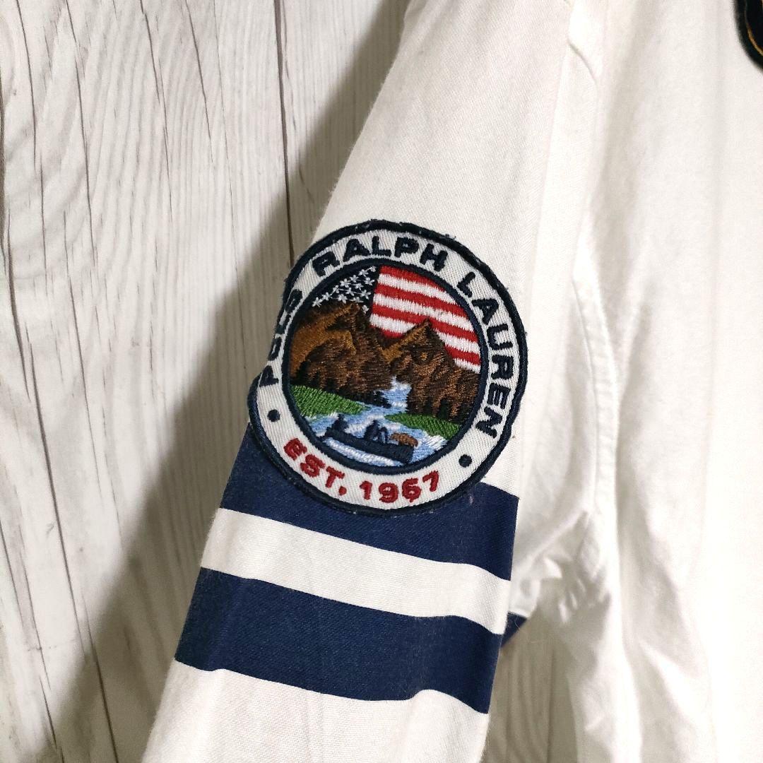 ポロラルフローレン 長袖シャツ 刺繍ワッペン 激レア 現行タグ 白 ホワイト M ポロラルフローレン 長袖シャツ 刺繍ワッペン 激レア 現行タグ