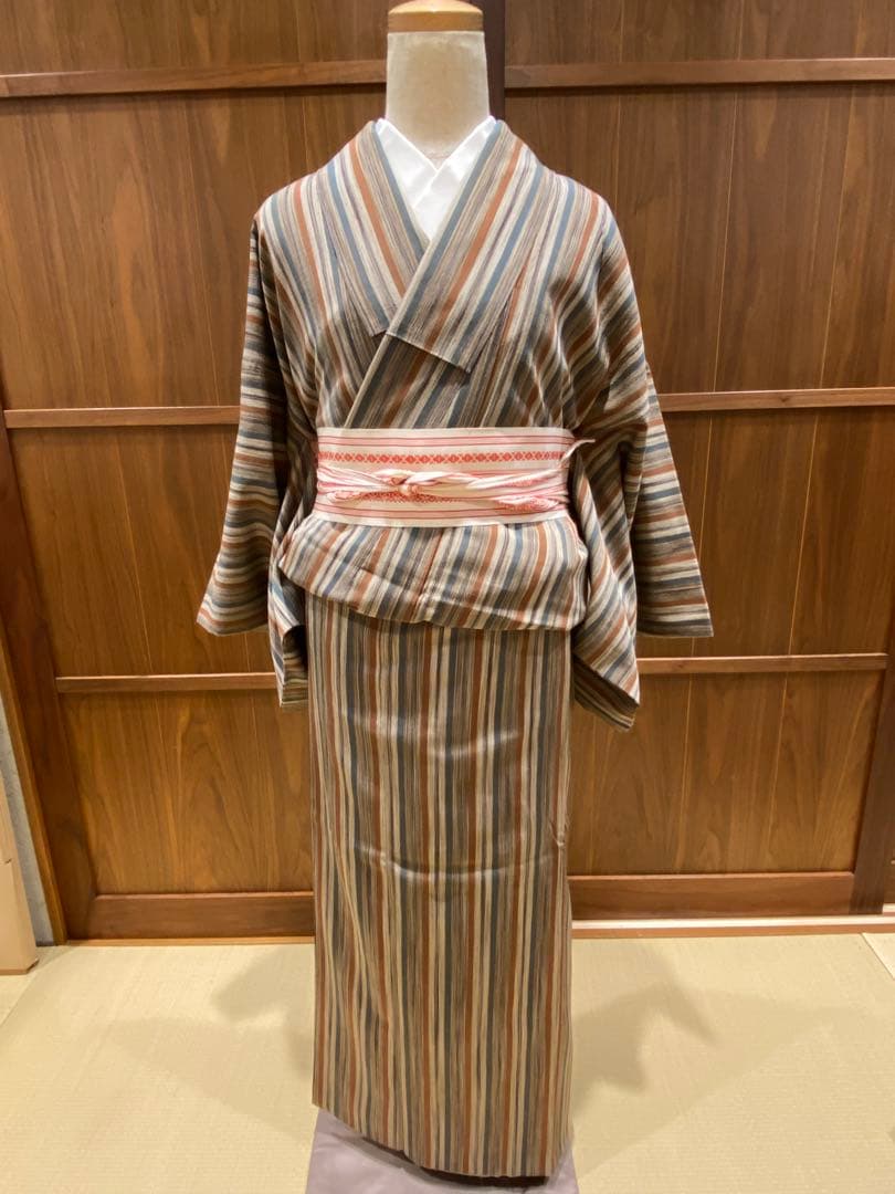 正絹着物 お召し 縞 正絹着物 お召し 縞