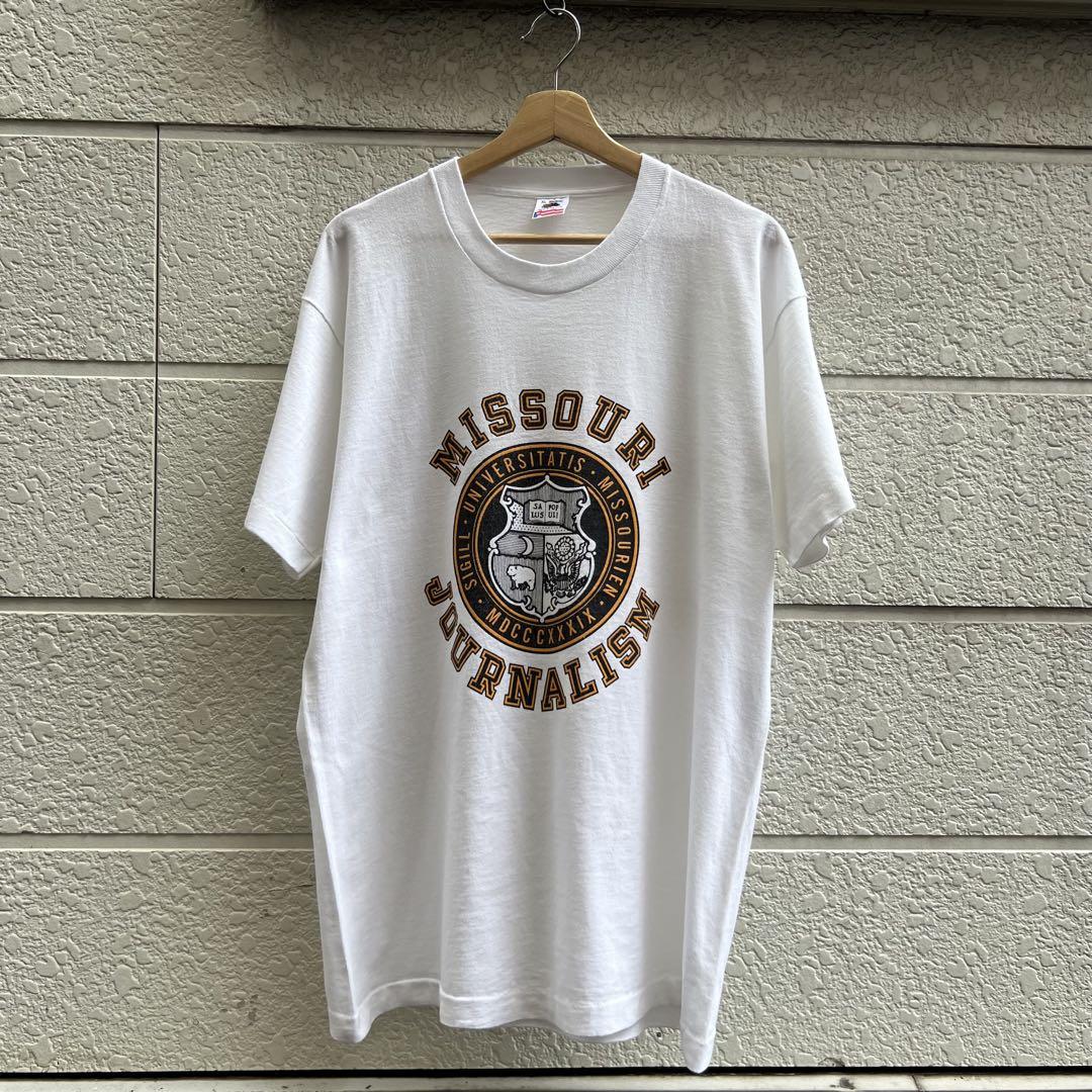90s USA製 白 カレッジプリントTシャツ フルーツ XL vintage
