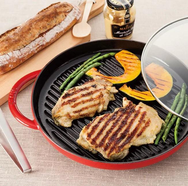 未使用】staub ストウブ スチーム&グリル グリルパン 26cm ガラス蓋