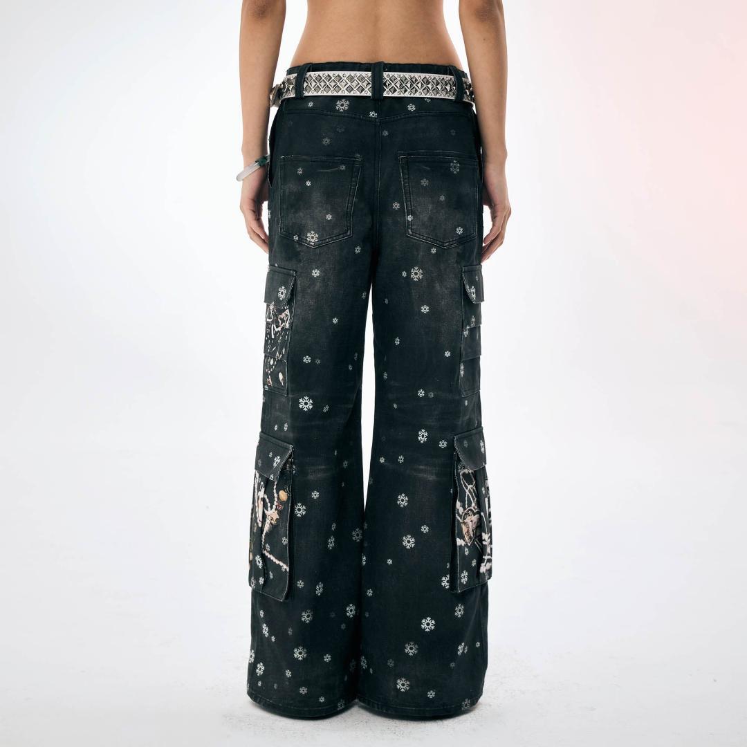 パンツ Faychui Snowflake Print Spliced Jeans