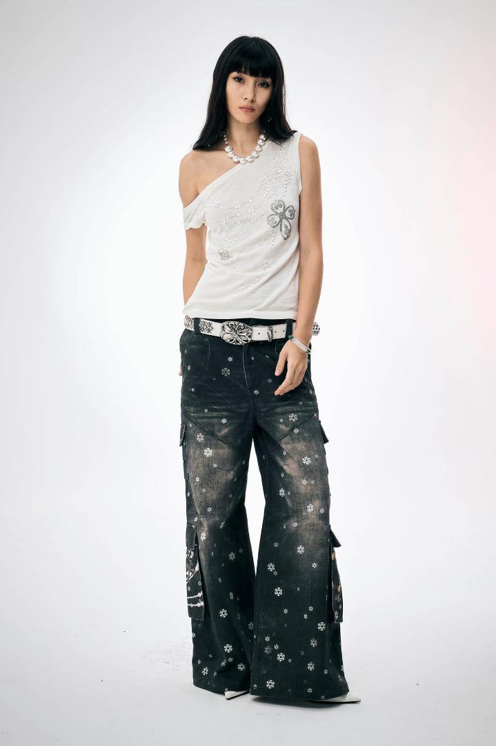 パンツ Faychui Snowflake Print Spliced Jeans