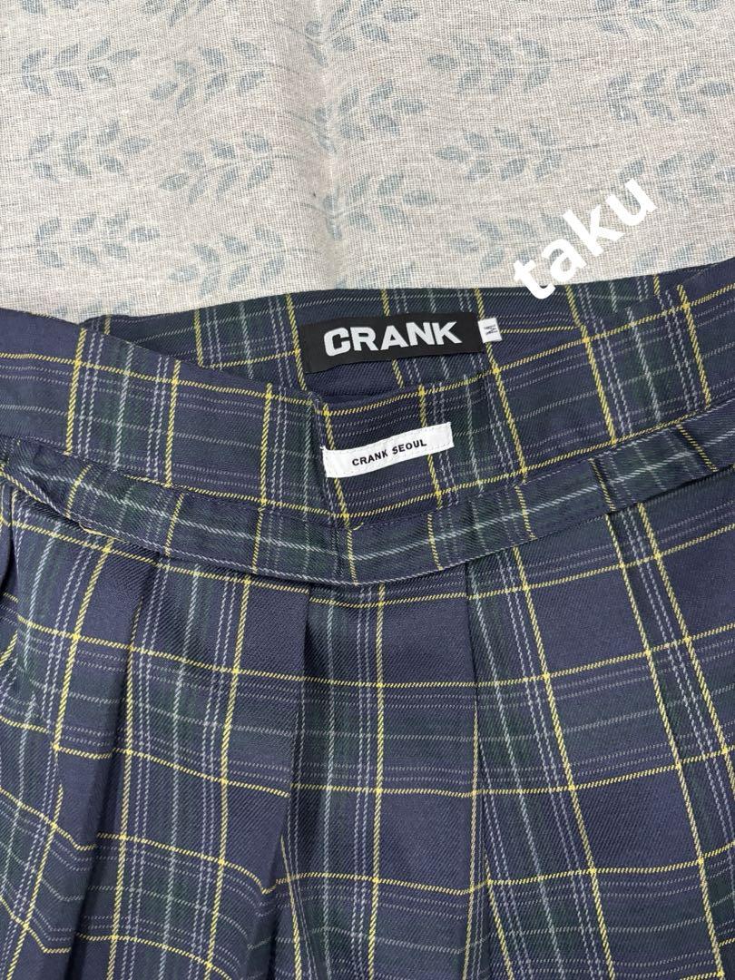 CRANK ネイビー チェック柄 プリーツスカート ひざ丈