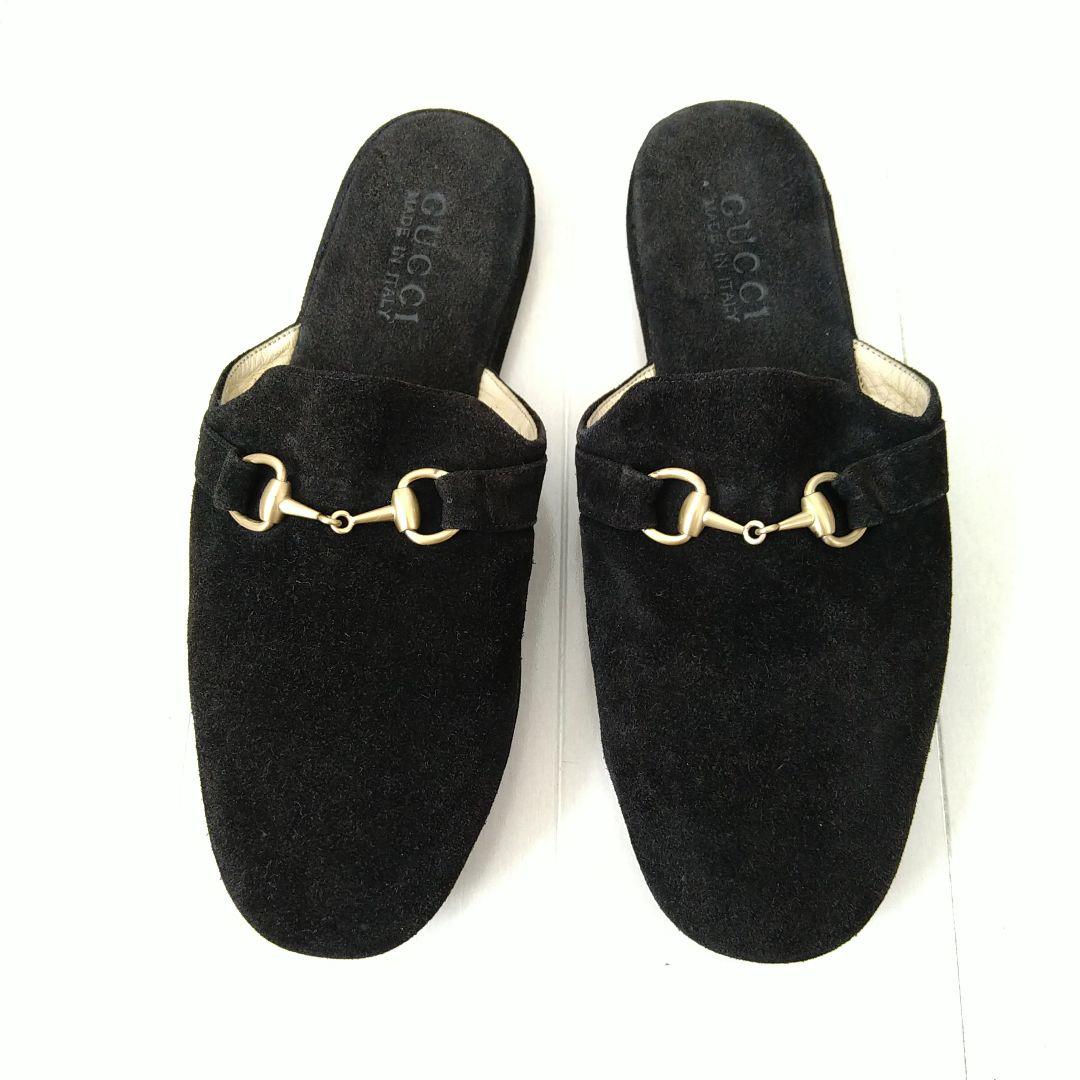 お得定番 激レア❤GUCCI グッチ スエード スリッパ 黒 24cm kOTnX-m98718949775 2022低価